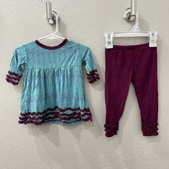Kickee Pants Blue Purple Trees Ruffle Tunic With Raspberry Ruffle Pants - Picture 1 of 8